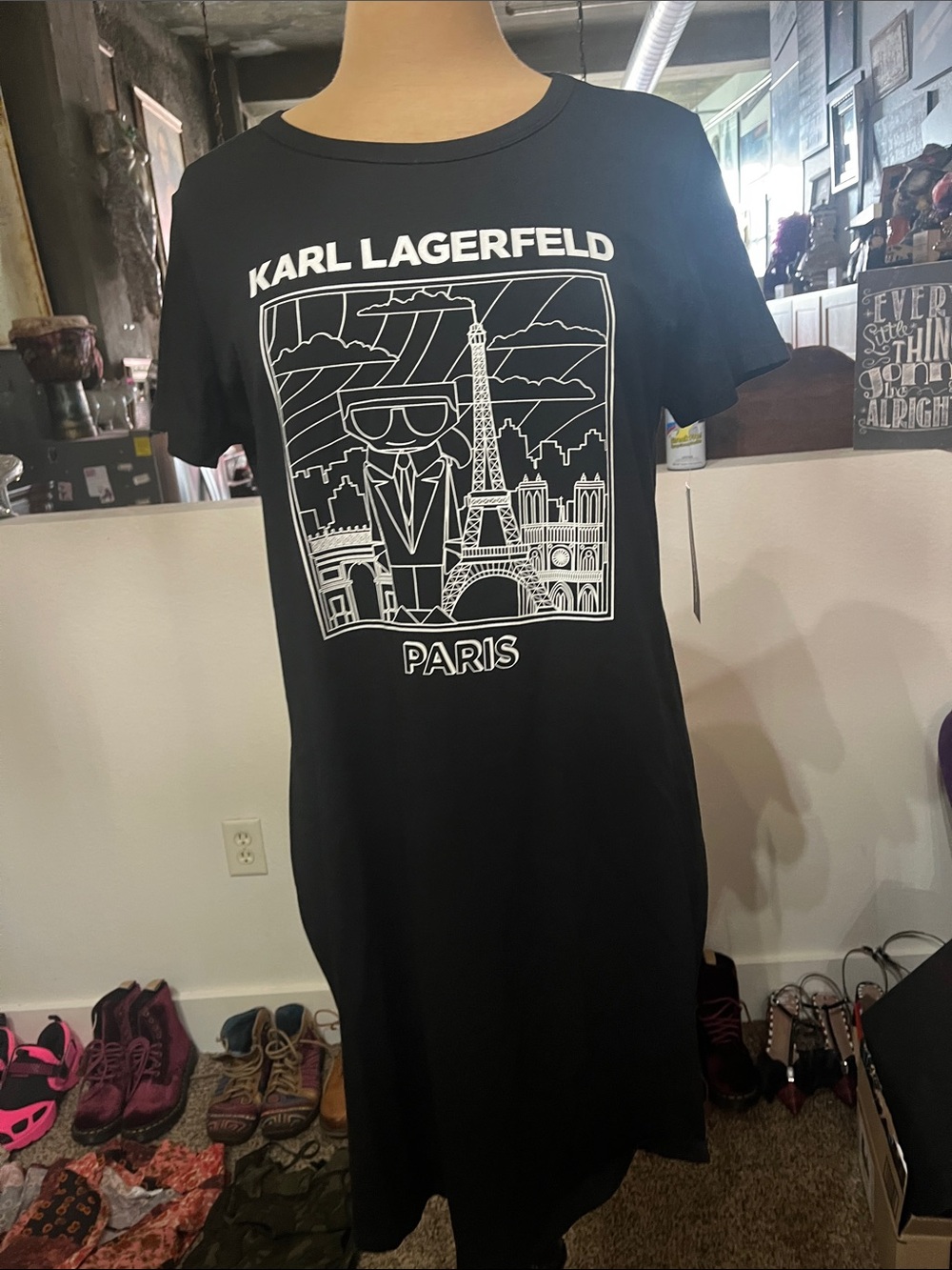 Karl Lagerfeld Black Tee Dress with Paris Graphic